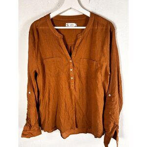 Carve Designs Women’s Rust Crinkled Button-Front Top Long Sleeve Lightweight XL